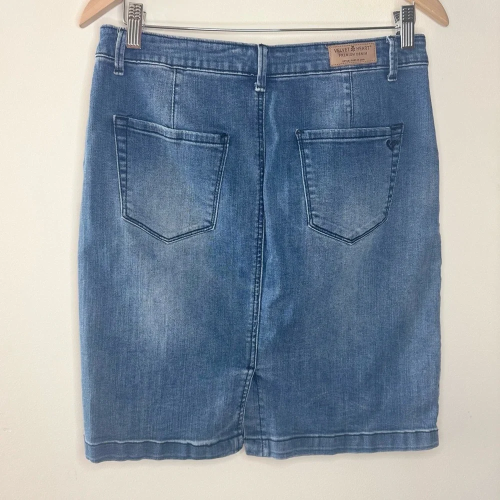 Velvet Heart Denim Women’s 29 Stretch Button Front Pencil Skirt Pockets Normcore